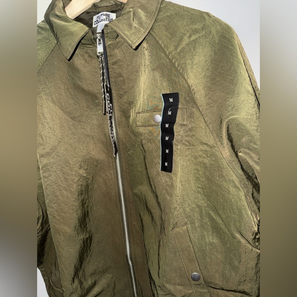 Future Collective Bomber Jacket Medium Olive Green Zip Up Streetwear Athleisure - Picture 5 of 10